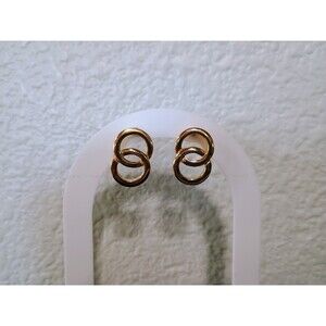 Vintage Artistry Gold Tone Double Ring Stud Pierced Earrings